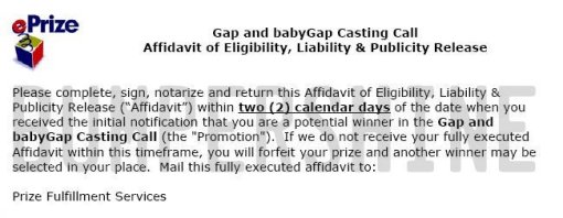 babyGap & GapKids Finalist Affidavit