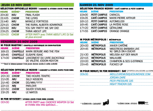 M for Montreal 2009 Schedule